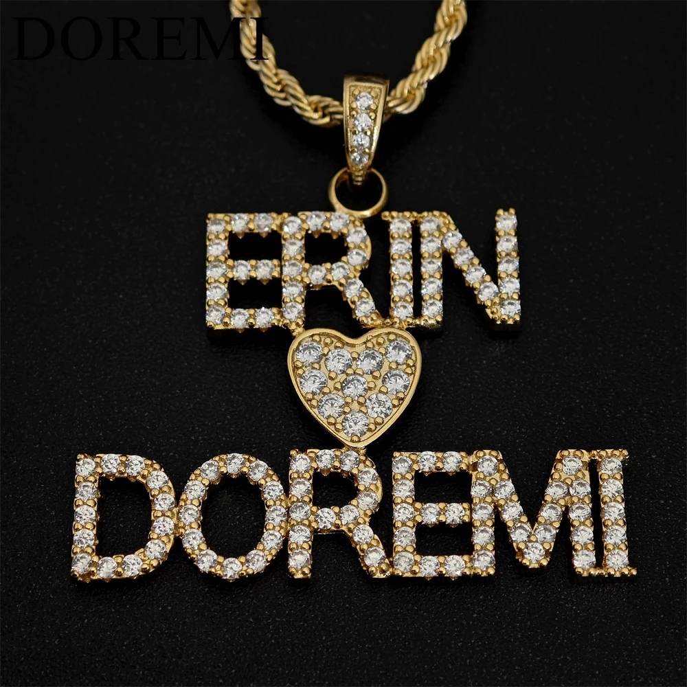 DOREMI 9MM Double Name Crystal Letter Heart Necklace Rope Chain Zircon Buckle Fashion Custom Name Necklace Friendship Jewelry