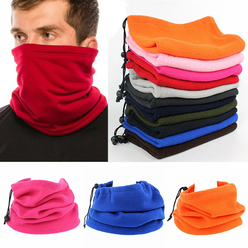 Fleece Neck Warmer Drawstring Windproof Face Cover Cycling Scarves For Men Bandana Mask Solid Color Multi-functional Scarf