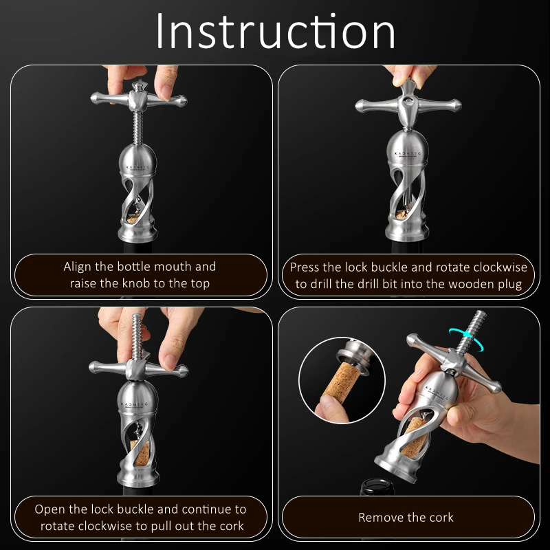 Luxury 304 Stainless Steel Corkscrew with Ultra Hard and Sharp Carbon Steel Drill Labor-saving Wine Opener with Gift Packge