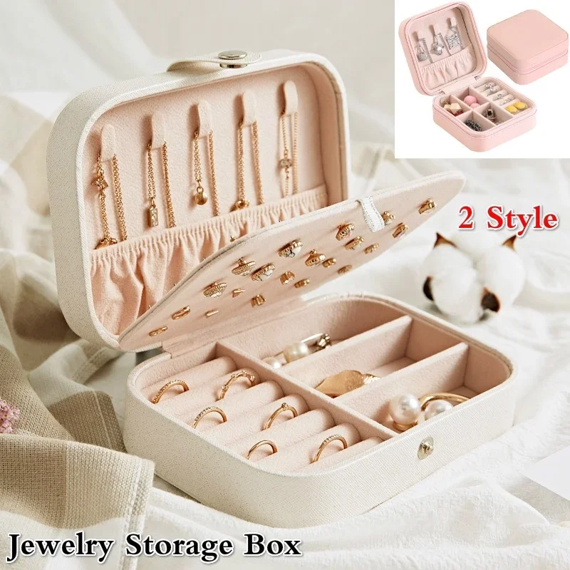 

Portable Jewelry Box Jewelry Organizer Display Travel Jewelry Case Boxes Button Leather Storage Zipper Jewelers