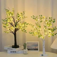 24 LED green leaf artificial birch light, battery operated decorative light for Christmas and holiday decoration 1