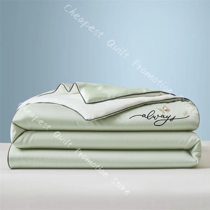 

Простая однотонная промытая шелковая воздухопроницаемая одеяло с вышивкой из ледяного шелка летнее крутое одеяло набор постельных принадлежностей, одеяло 2024