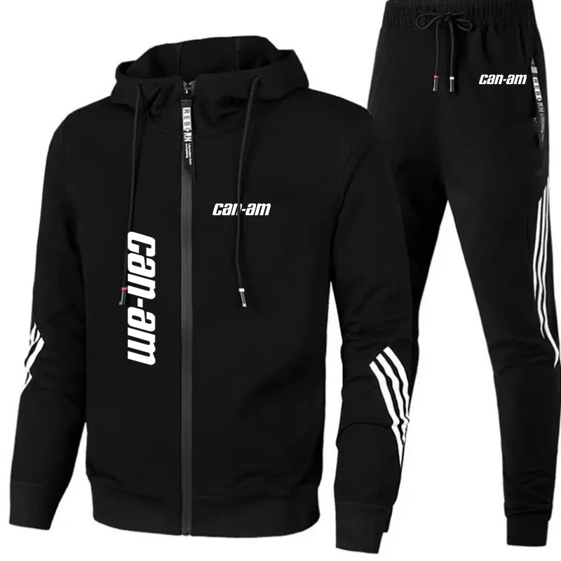 2023 Spring and Autumn Fashion Ski Bucket Can-am Logo new striped printed zipper hoodie+leisure sports pants suit