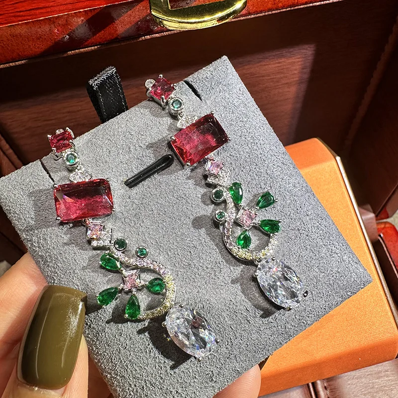 

Court gorgeous geometric colorful tassel earrings vintage zircon high-end fashionable delicate banquet jewelry