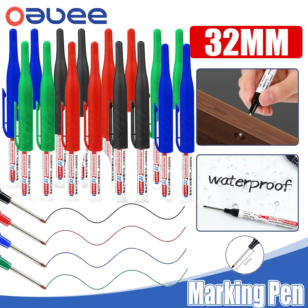 1-8pcs 32mm Deep Hole Long Nib Head Markers For Metal Perforating Pen Waterproof Bathroom Woodworking Decoration Marking Pen 8pcs set woodworker 20mm long nib deep hole marker pen oiliness waterproof non fading double end marker practical mark tools