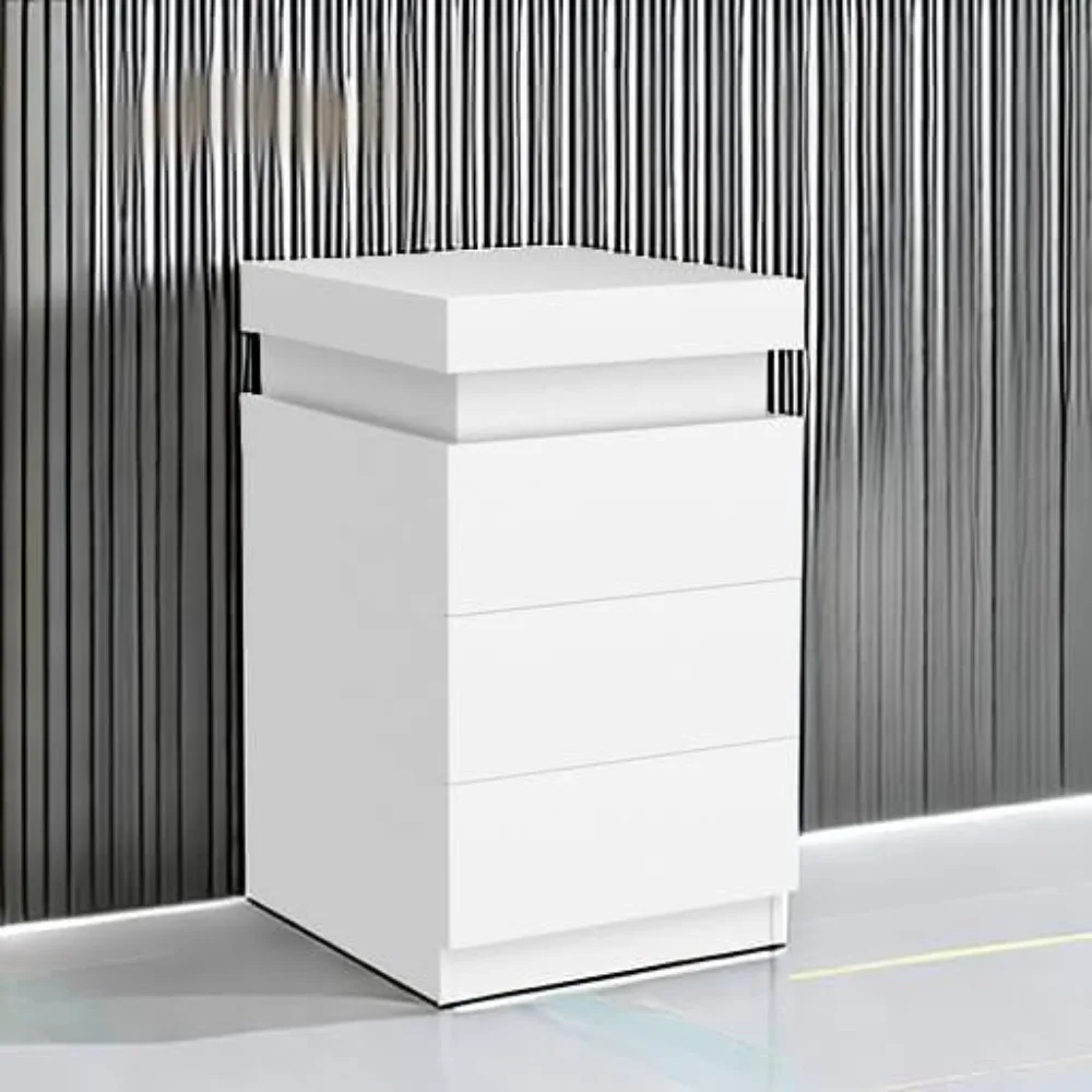 Nightstand with Charging Station and LED Lights,Night Stand with Sliding Top for Bedroom,Bedside Table with Drawers 6