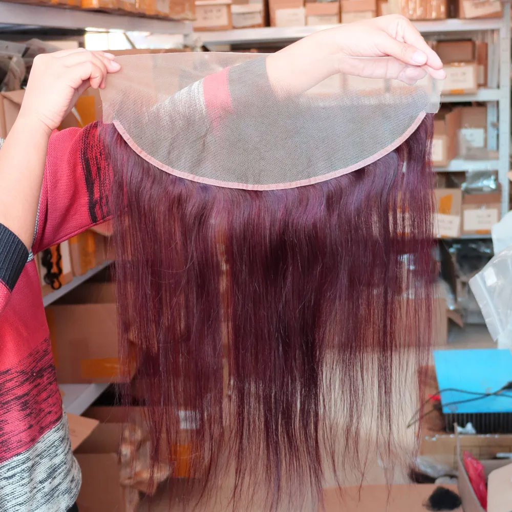 99J Dark Red Virgin Remy Human Hair 4x4 5x5 13x4 13x6 Lace Frontal Closure Transparent Human Hair Frontal Closures