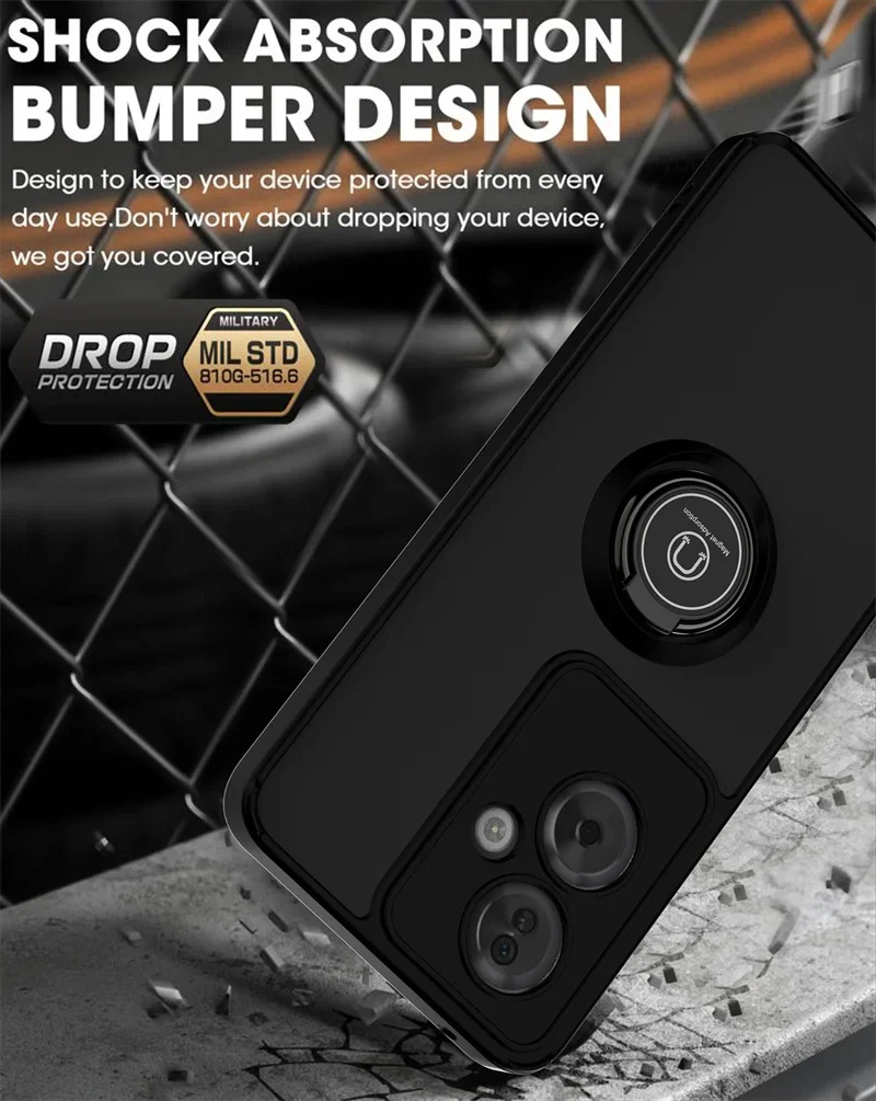 Hybrid Matte Kickstand Case with Magnetic Ring - Shockproof Protective Cover