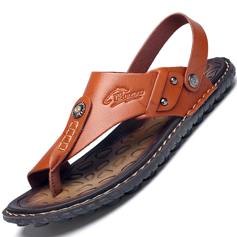 Summer Men's Leather Sandals Slippers Luxury Handmade Shoes Moccasins Beach Sneakers leather sandals summer sandals mens shoes