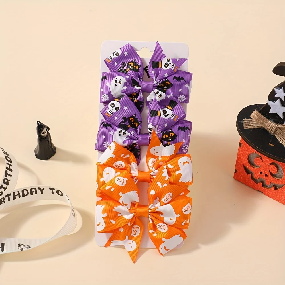 4/12 Stücke Kürbis Halloween Ripsband Haarbögen Haarspangen Mädchen Haarspangen Haarnadeln Kinder Haarschmuck Set Geschenke – Detail 17