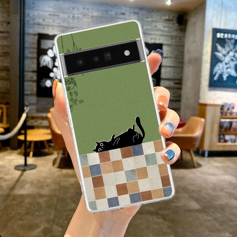 Clear Soft TPU Phone Case with Colorful Striped Cat Art Design