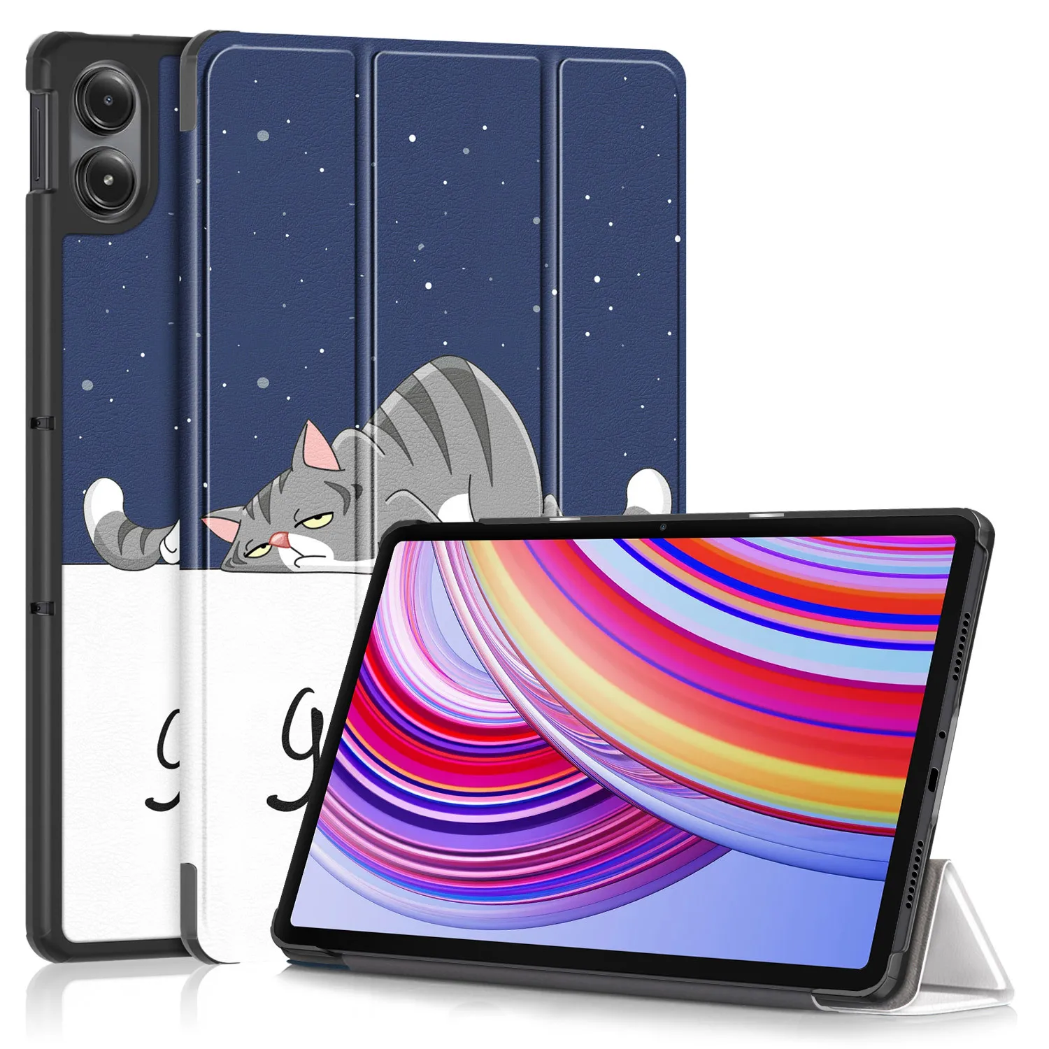 Premium PU Leather Tri-Fold Stand Tablet Case with Auto Sleep/Wake Function - Hard Back Protector