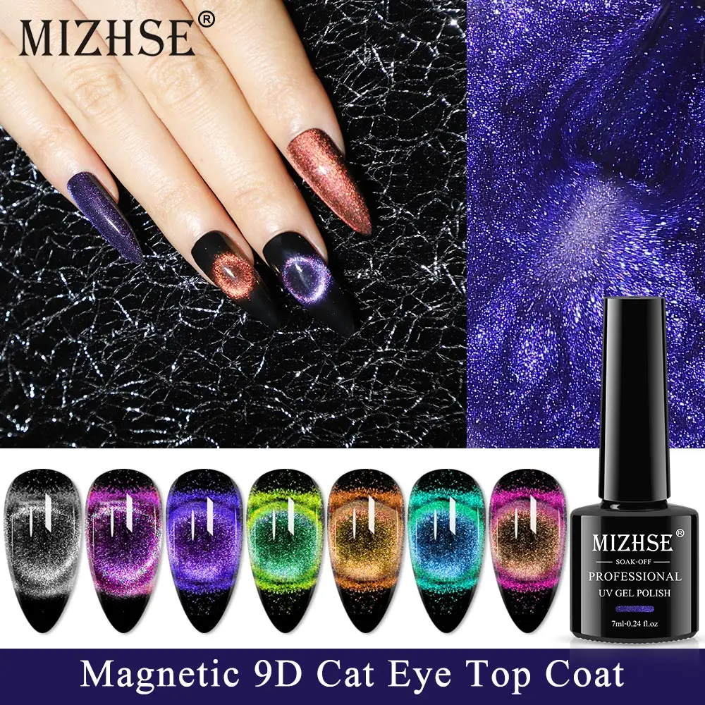 

MIZHSE 7ML Cat Eye Top Coat 9D Cat Magnetic Gel Nail Polish Soak Off UV/LED Sparkling Glitter Varnishes Hybird Nail Art Design