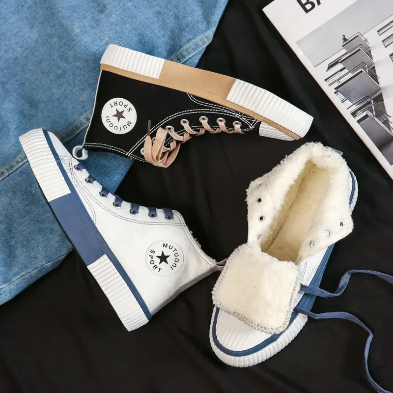 

Женские зимние парусиновые сапоги, плюшевая подкладка, сохраняют тепло, модная повседневная обувь, Вулканизированная подошва, короткие сапоги, высокие, на плоской подошве, обувь для скейта