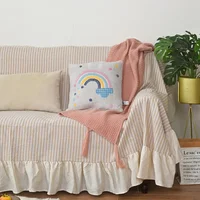 Ruffled Solid Color Sofa Covers Four Seasons Washable Cotton Linen Dustproof Couch Slipcovers Bohemian Decor Furniture Covers 2