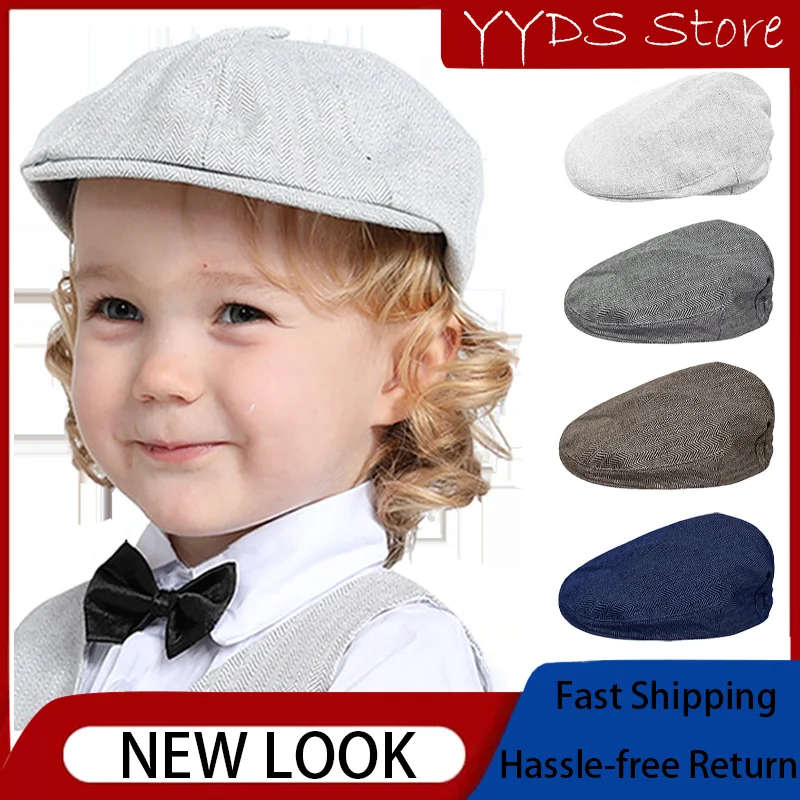 Boy Gentleman Beret Children's Handsome White Baptism Octagonal Hat Peaked Hat Front Hat Small Suit Accessories dvotinst newborn photography props baby boy gentleman plaid outfit set with beret hat bow tie set studio shoot photo props