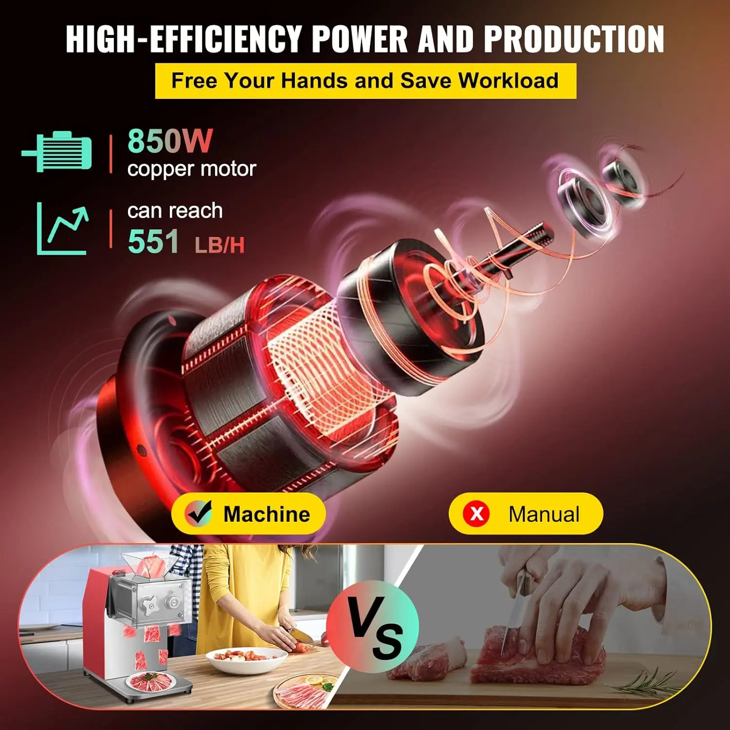 Vevor Electric Meat Slicer, 850W, 3.5Mm Blade, Stainless Steel, Cuts 551 Lbs/Hour, Ideal For Supermarkets And Kitchens, 3