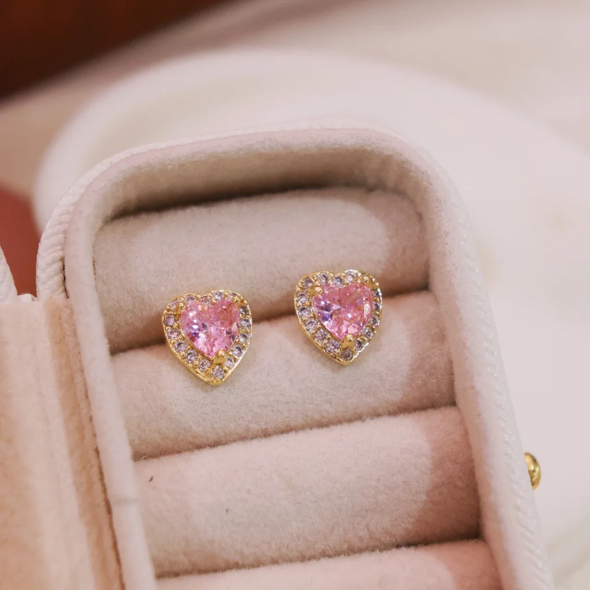 Pink Heart Full of Diamonds Earrings Women Luxury Small Luxury High Sensation Sweet Cool Network Red Versatile Exquisite Ear...