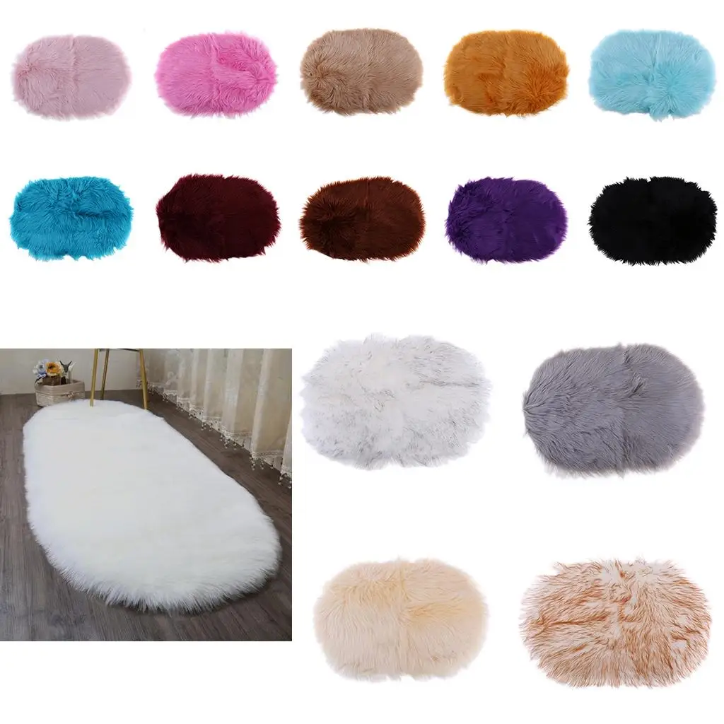 Super Soft Indoor Faux Fur Small Rugs Oval Anti-Skid Shaggy Rug Mat 40x60cm