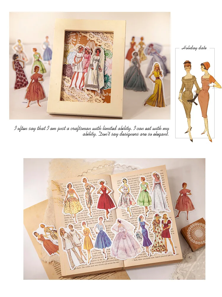 Yoofun 40 Stück/Packung Retro Mode Mädchen Vintage Lady Washi Papier Aufkleber für Ablum Tagebuch Scrapbooking Journal Dekor DIY Etiketten – Detail 16
