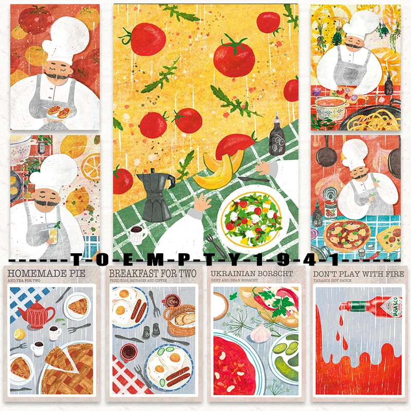 Retro Food Poster Canvas Printing Retro Food Breakfast Dinner Wall Art Decor Food Oil Painting Wall Decor Per Cucina Ristorante