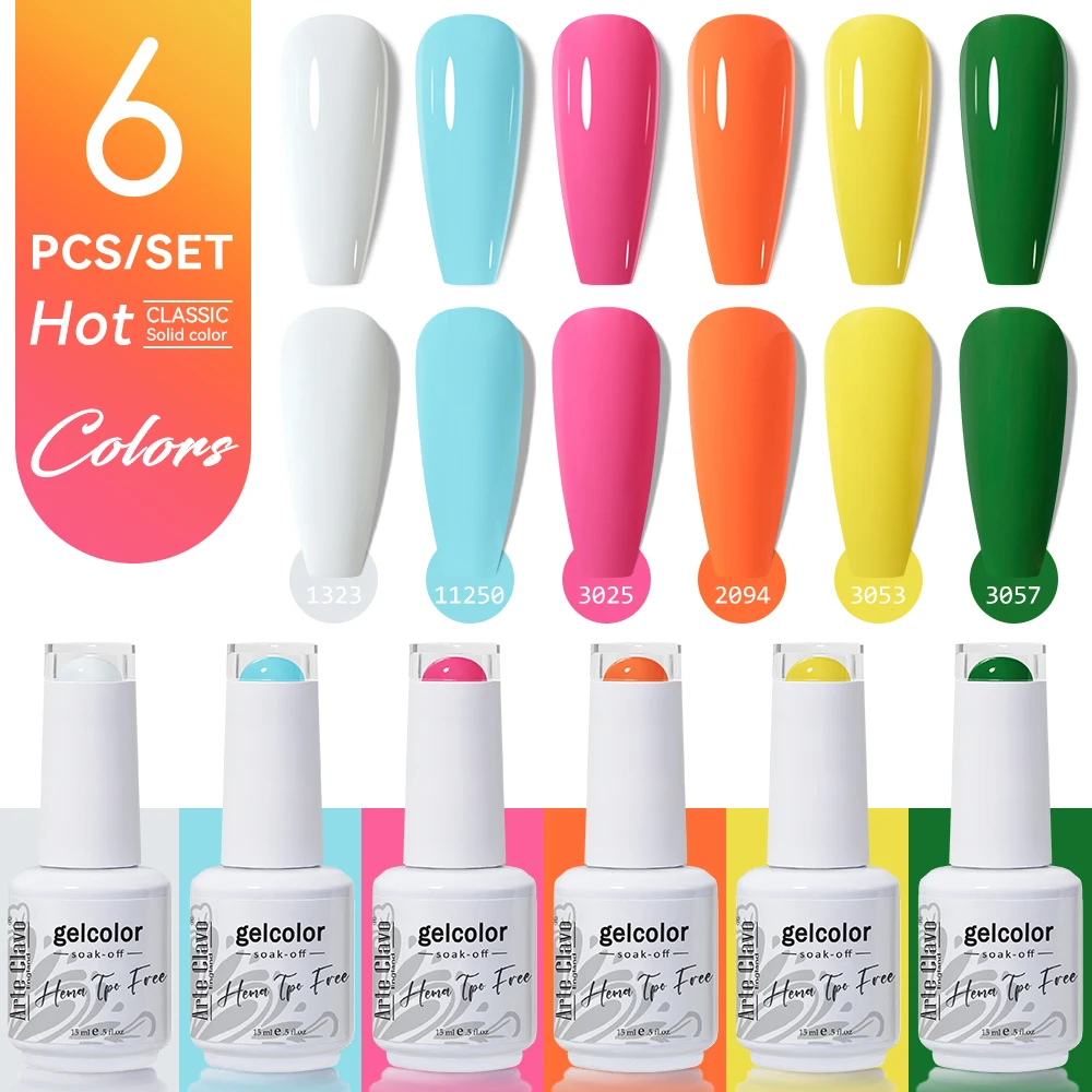 아르테 클라보 15ml 젤 폴리쉬 세트 6개 HEMA TPO 프리 쏙 오프 UV LED 네일 바니쉬 키트 롱래스팅 매니큐어 젤 네일아트 살롱용