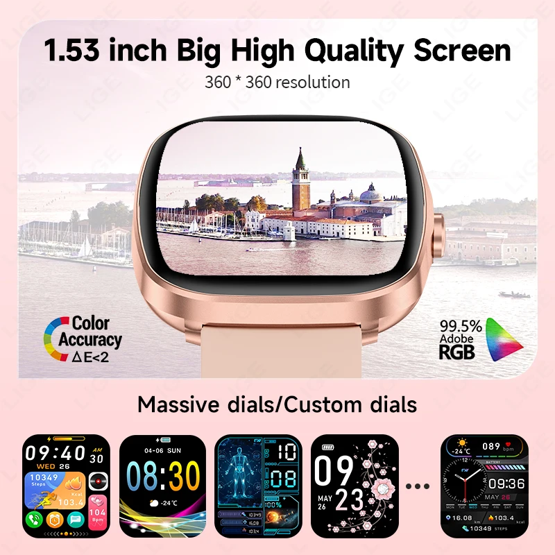 2026 Women Smartwatch HD Screen Bluetooth Call Sports Fitness Watches Heart Rate Monitor IP68 Waterproof Music Smart Watch Men 3