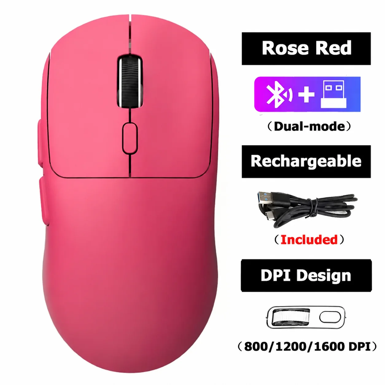ตัวเลือกสินค้า เมาส์เกมไร้สาย 2.4GHz ชาร์จได้ 4 สี โหมดคู่ บลูทูธ