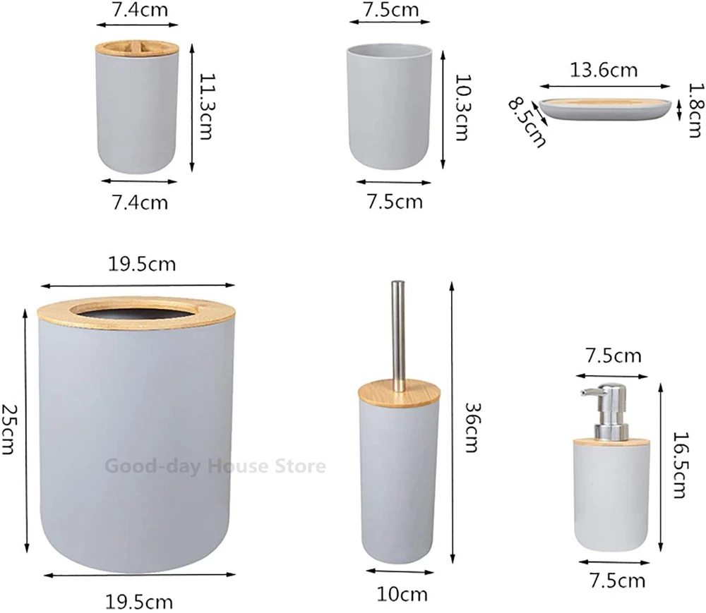 Bathroom Accessories Sets Toothbrush Holder Soap Dispenser Toilet Brush Trash Can Toothpaste Dispenser