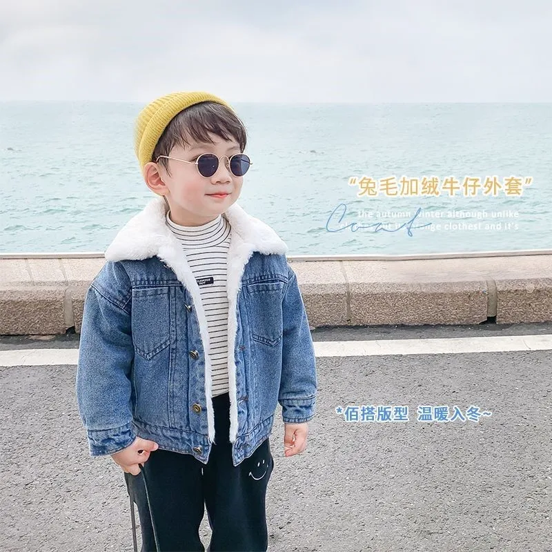 Winter Baby Boys Denim Coats Cotton Padded Warm Jacket Down Parkas Kids Children Casual Comfortable Overcoats Clothes