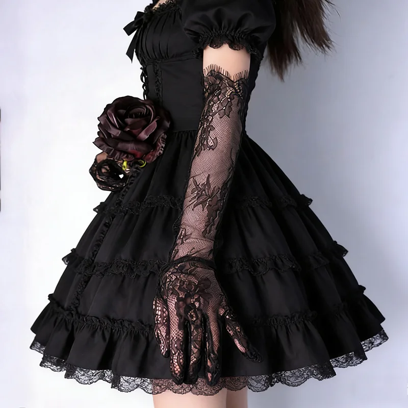 55cm Black Lace Floral Thin Sheer Long Gloves Lolita Cosplay Bridal Wedding Lady Elegant sexy Evening Party NightClub Accessorie