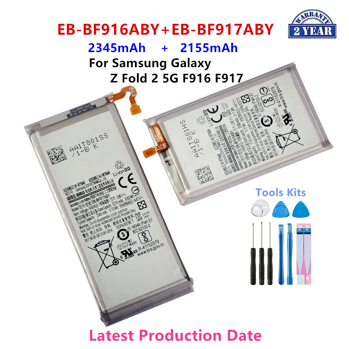 

Brand New EB-BF916ABY EB-BF917ABY( 2345mAh+2155mAh) Battery For Samsung Galaxy Z Fold 2 5G F916 F917 Mobile Phone Batteries