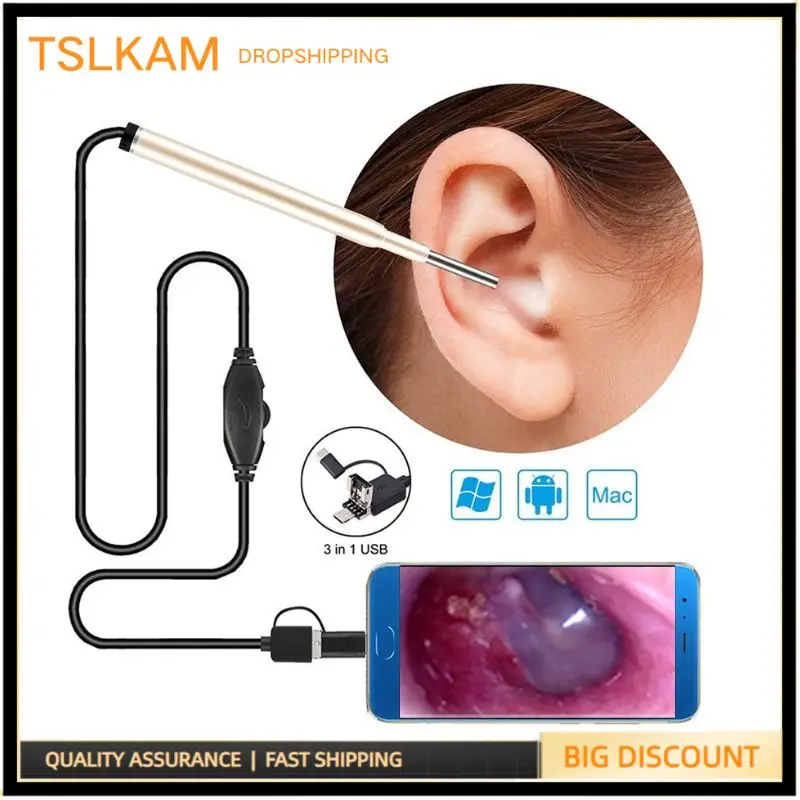 3.9mm Otoscope Ent Inspection Camera Video 3 in 1 USB Visual Ear Cleaning Endoscope 720P Medical Camera for Android Phone PC