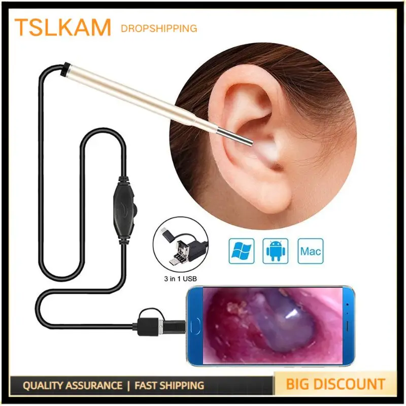 Отоскоп 3,9 мм, эндоскоп для осмотра, видеокамера 3 в 1, USB, визуальный эндоскоп для чистки ушей, 720P, медицинская камера для телефона Android, ПК эндоскоп 5 5 мм 720p otg usb для iso и android пк водонепроницаемый ip66 cmos бороскоп для осмотра цифровой микроскоп камера отоскоп