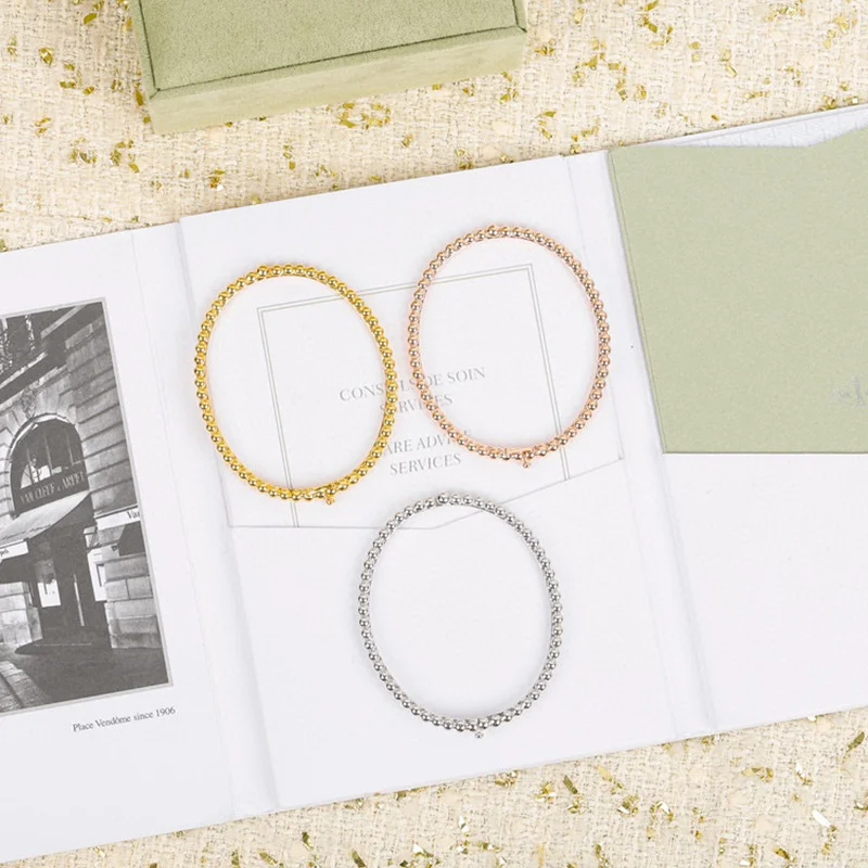 2022 Hot Top Brand Pure Sterling Jewelry Luxury Brand Rose Gold Beads Bangle Wedding Jewelry Around Classic Bangle