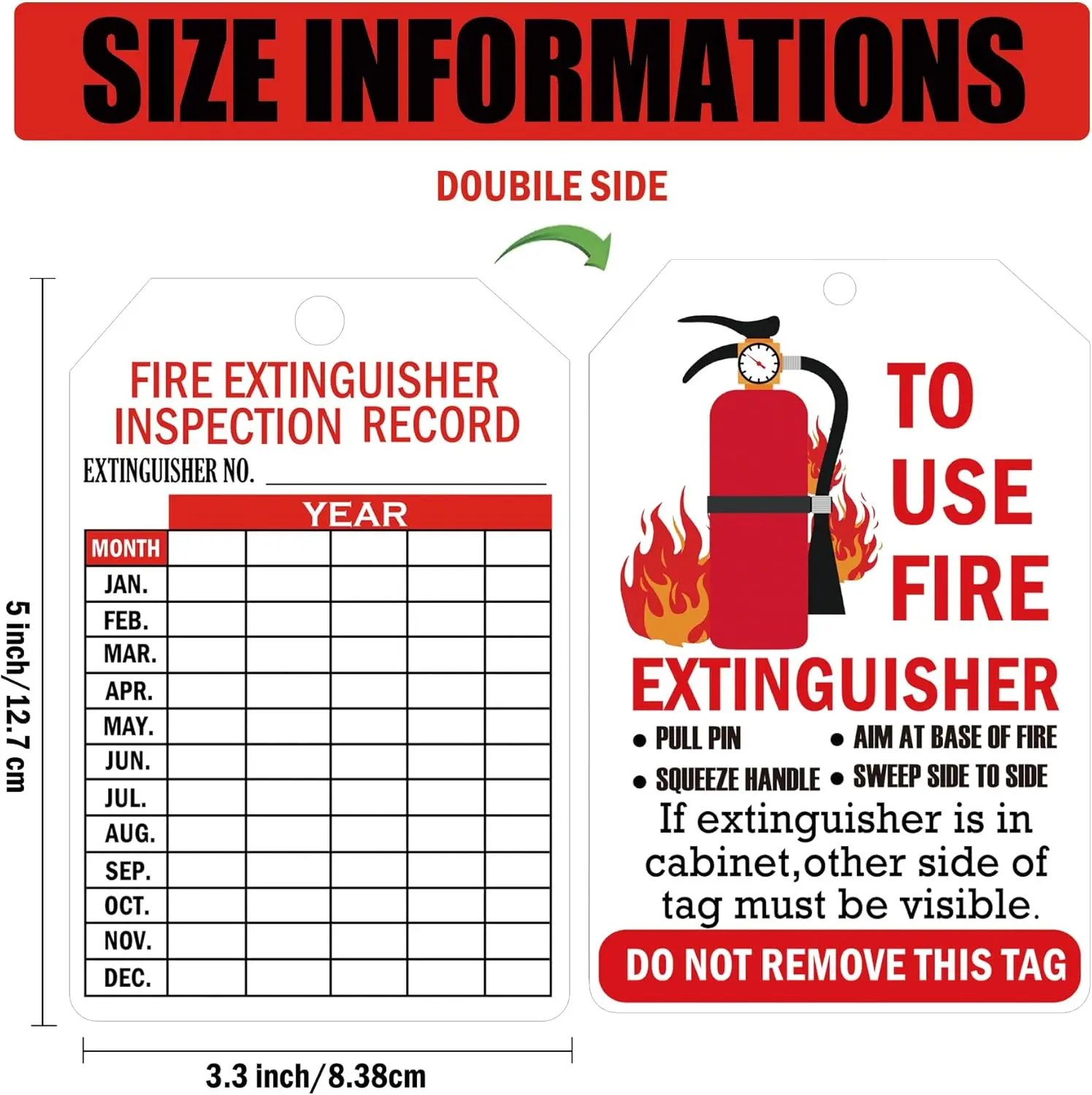 50Set Monthly Fire Extinguisher Inspection Tags Record Year Fire Extinguisher Inspection Tags 3.3x5Inch Recharge and Record