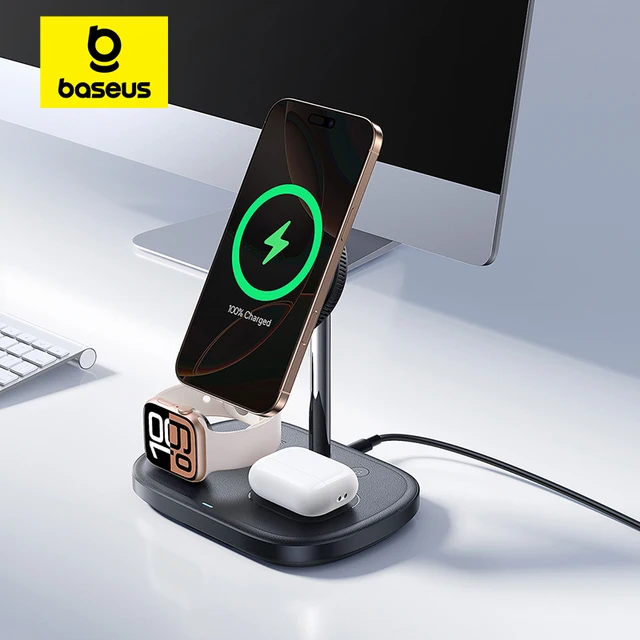 Baseus 22.5W 3-in-1 Wireless Charger Stand Qi2 15W Magnetic Fast Charging TEC Cooling For iPhone 16 15 14 AirPods Apple Watch