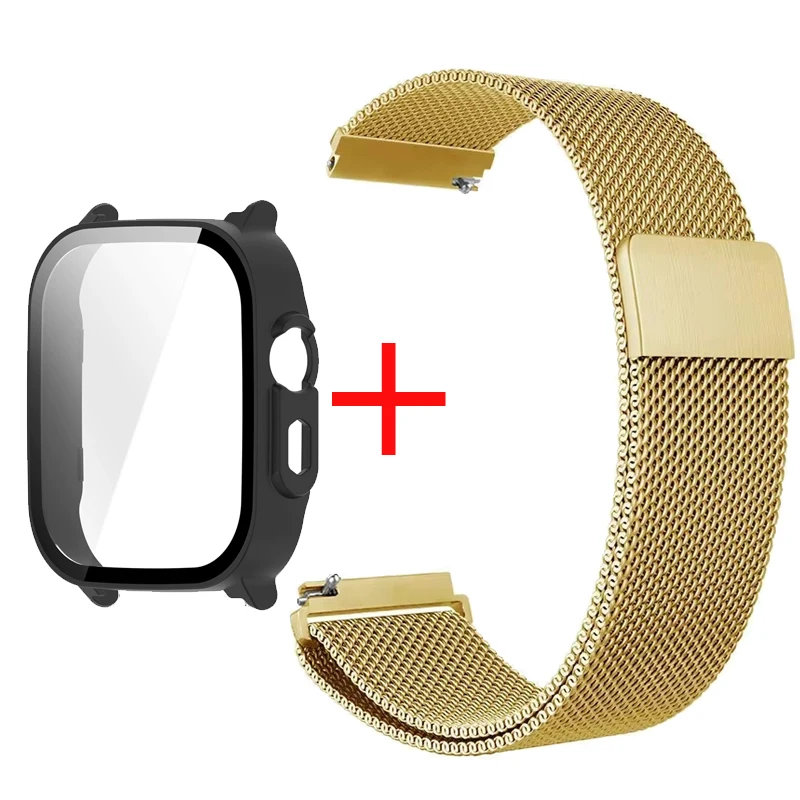 Premium PC Protector Case with Stainless Steel Milanese Loop Wristband and Screen Protect Cover