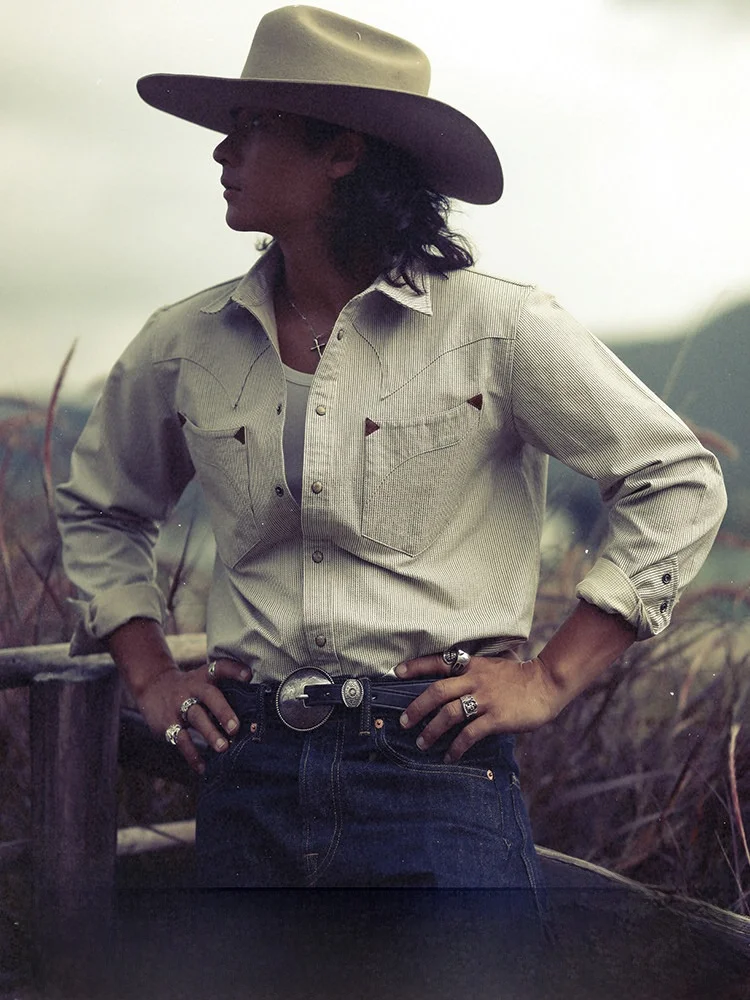 Beige Cotton Polyester Long Sleeve Shirt American Retro Style