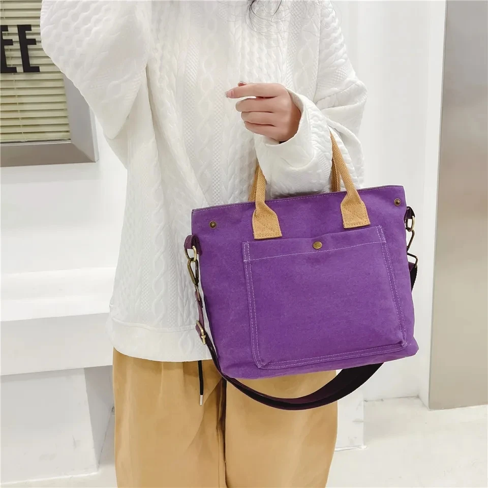 

Women Canvas School Messenger Bags For Women Shoulder Ladies Designer Handbag Solid Large Capacity Casual Shoulder Female Bags