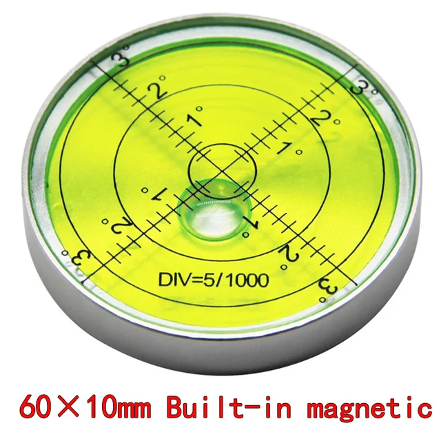 magnetic spirit levelmetal horizontal bubble high precision level bubble round levelmagnetic spirit 60*10mm Silver green magnet