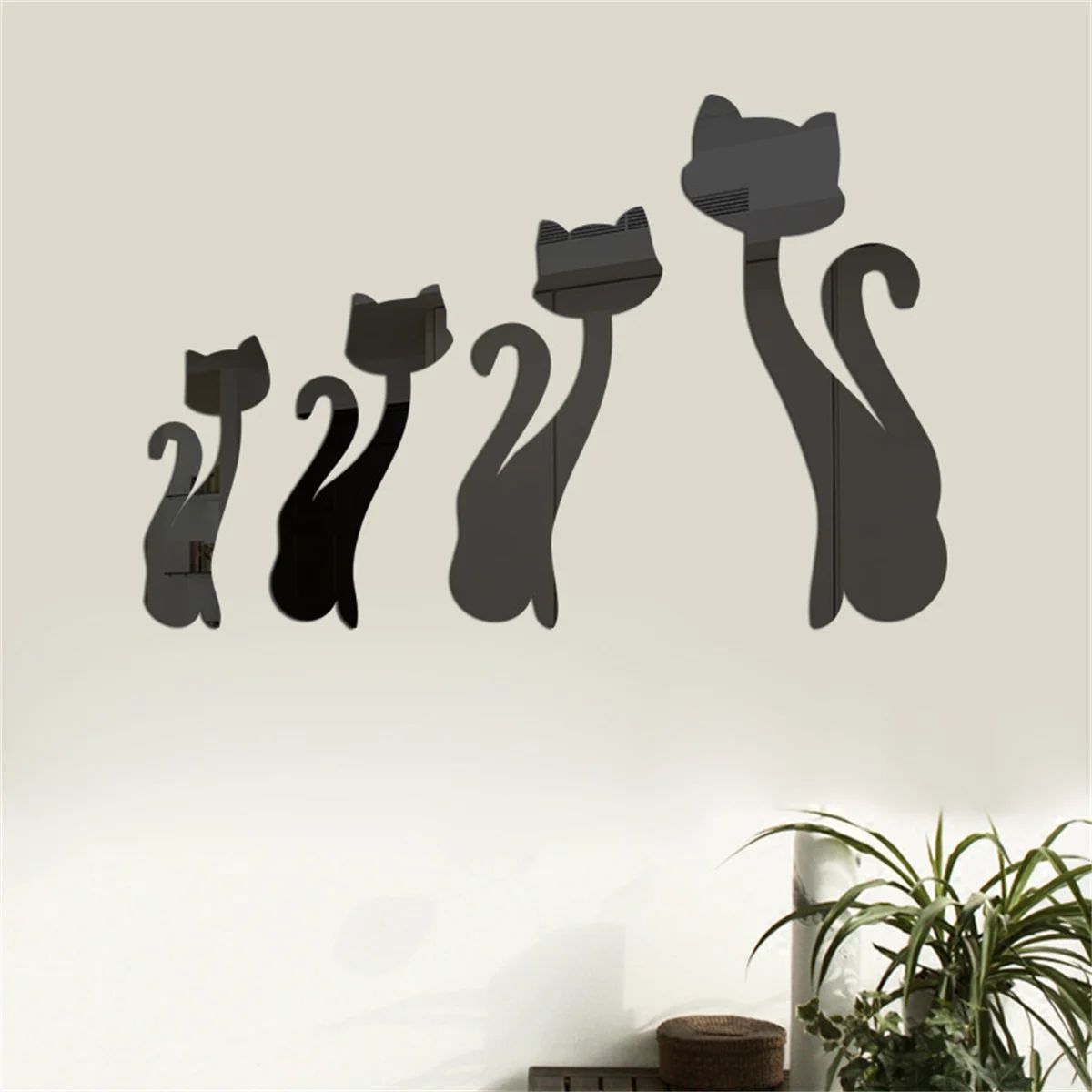 4Pcs cat acrylic sticker home wall decoration accessories cartoon bedroom background 3D mirror wall sticker