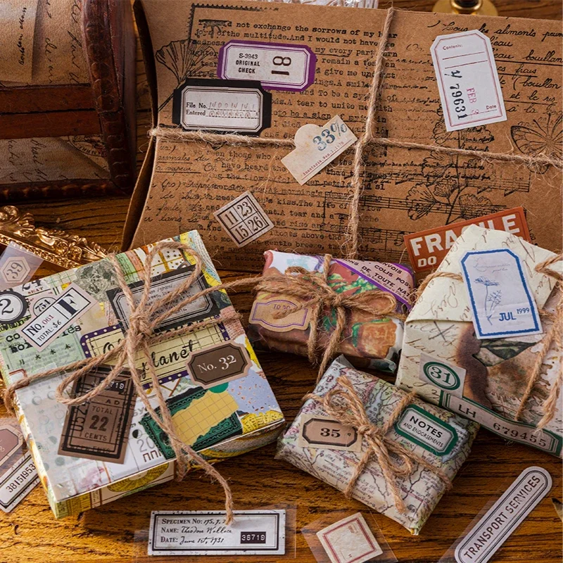 Vintage Label Old Objects Material Stickers Pack DIY Diary Junk Journal Decoration Number Letter Tag Sticker Album Scrapbooking