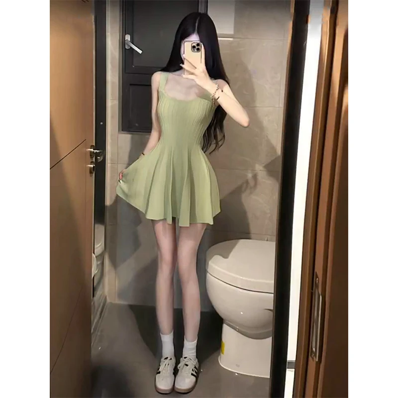 

Летнее Классическое однотонное платье, модные вязаные простые облегающие платья без рукавов 1920-х, сексуальные милые романтические эстетичные слитные платья, новинка