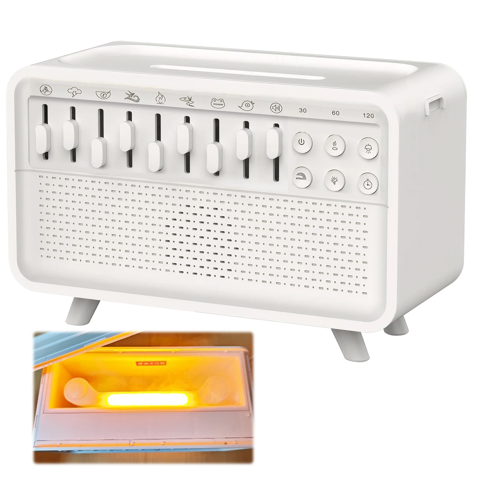 LED 백색소음 스피커 충전식 수면 사운드 머신 무수 자동꺼짐 휴대용 BT 스피커 (침실, 거실, 침대 옆용)