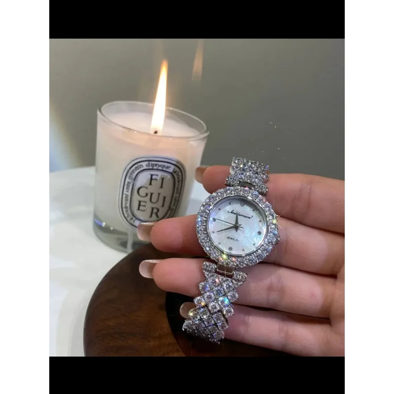 New ins style fashionable rhinestone full diamond watch female student waterproof steel belt female watch bracelet pop-up