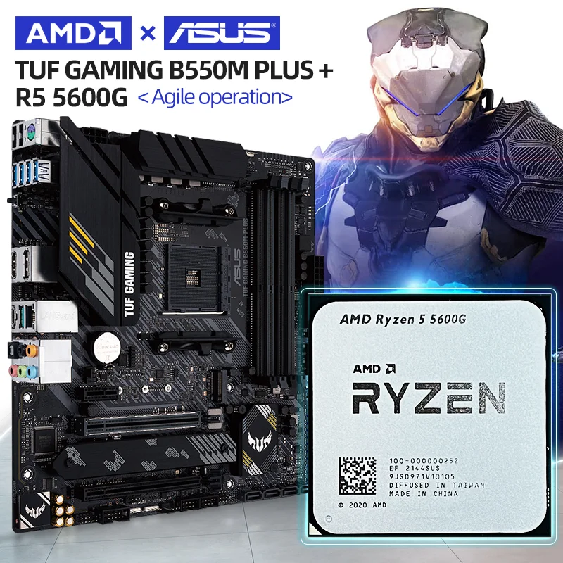 Asus New Tuf Gaming B550M Plus Scheda Madre + Amd Nuovo Processore Cpu Ryzen 5 5600G Am4 3.9Ghz Six-Core Ddr4 Micro-Atx 128G