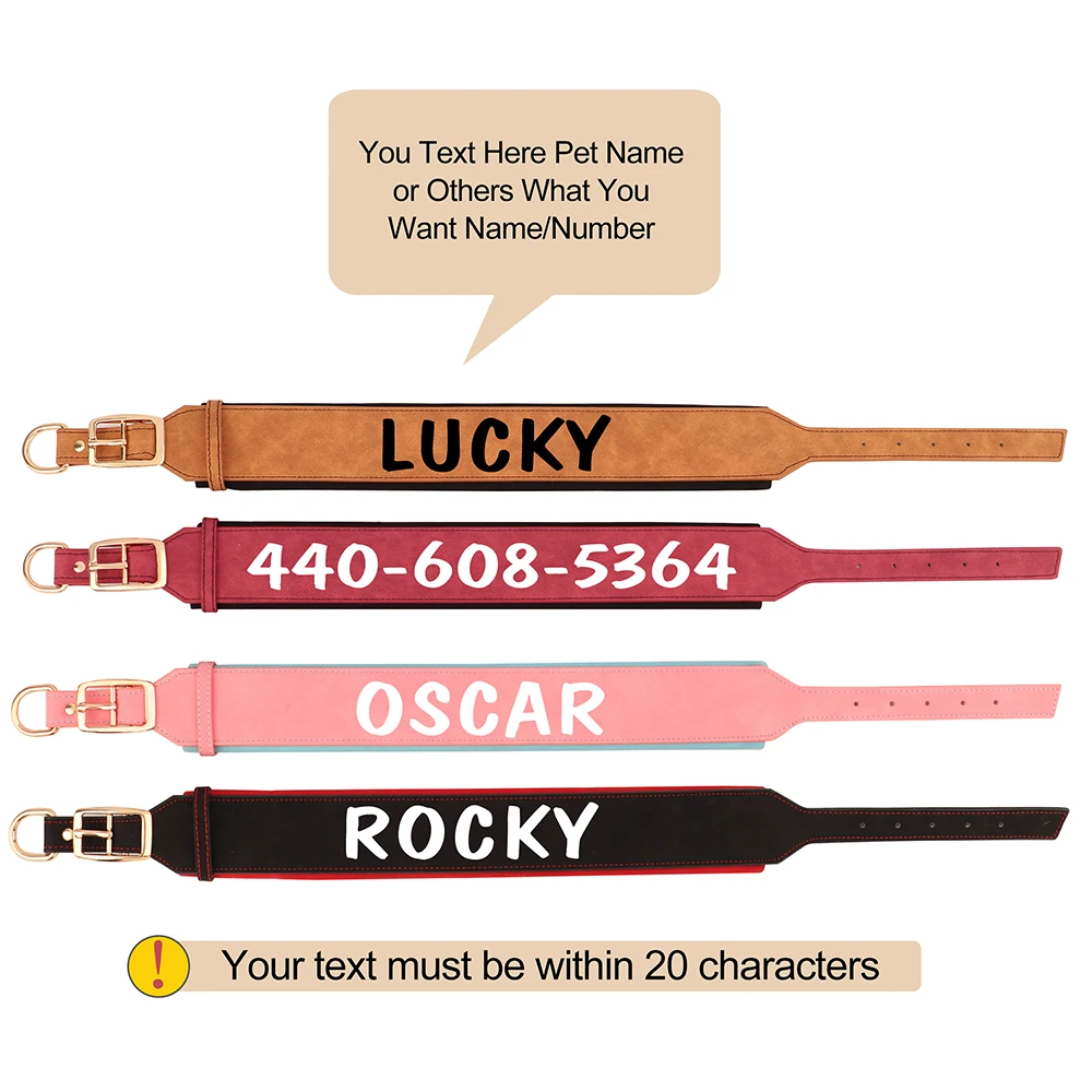 Customized Leather Dog Collar Personalized Wide Padded ID Collars Free Print Name Number For Medium Large Dogs Dogs Greyhound dog collar pet collar