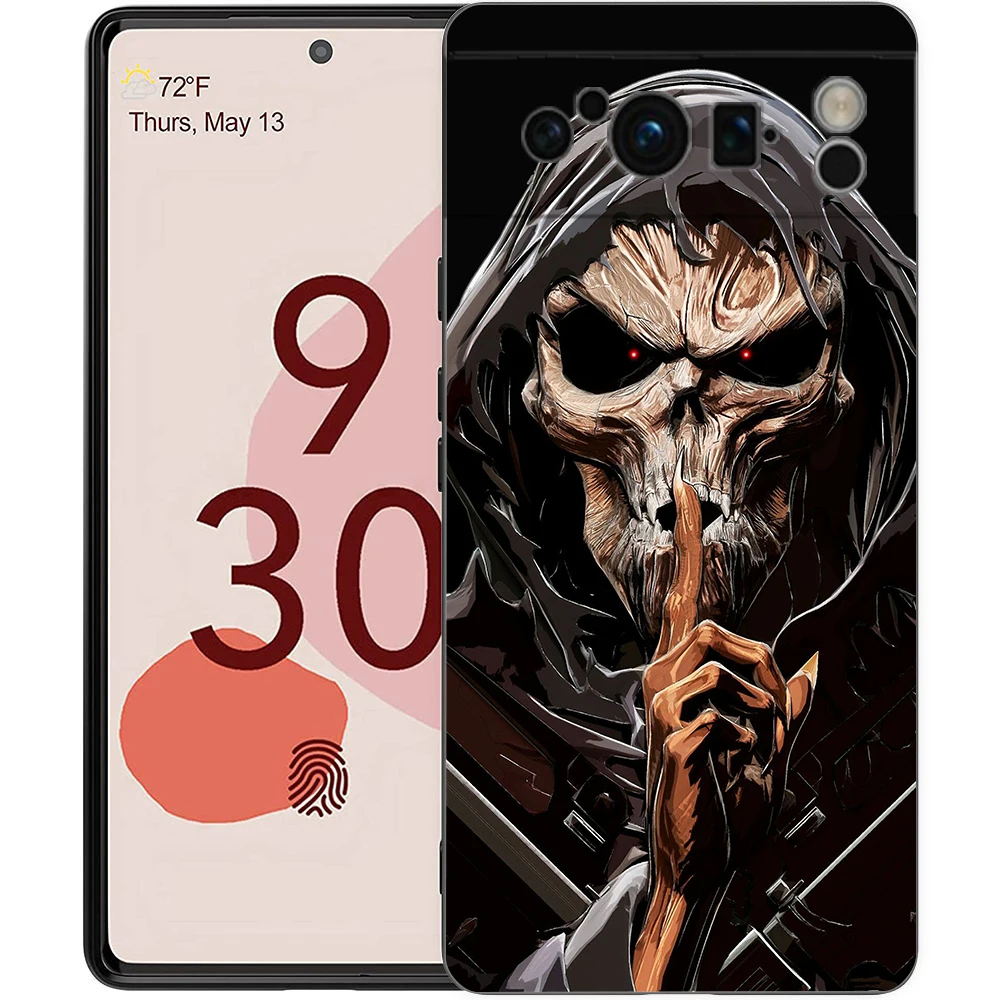 Black Soft Shell Phone Case with Grim Reaper Skull Design