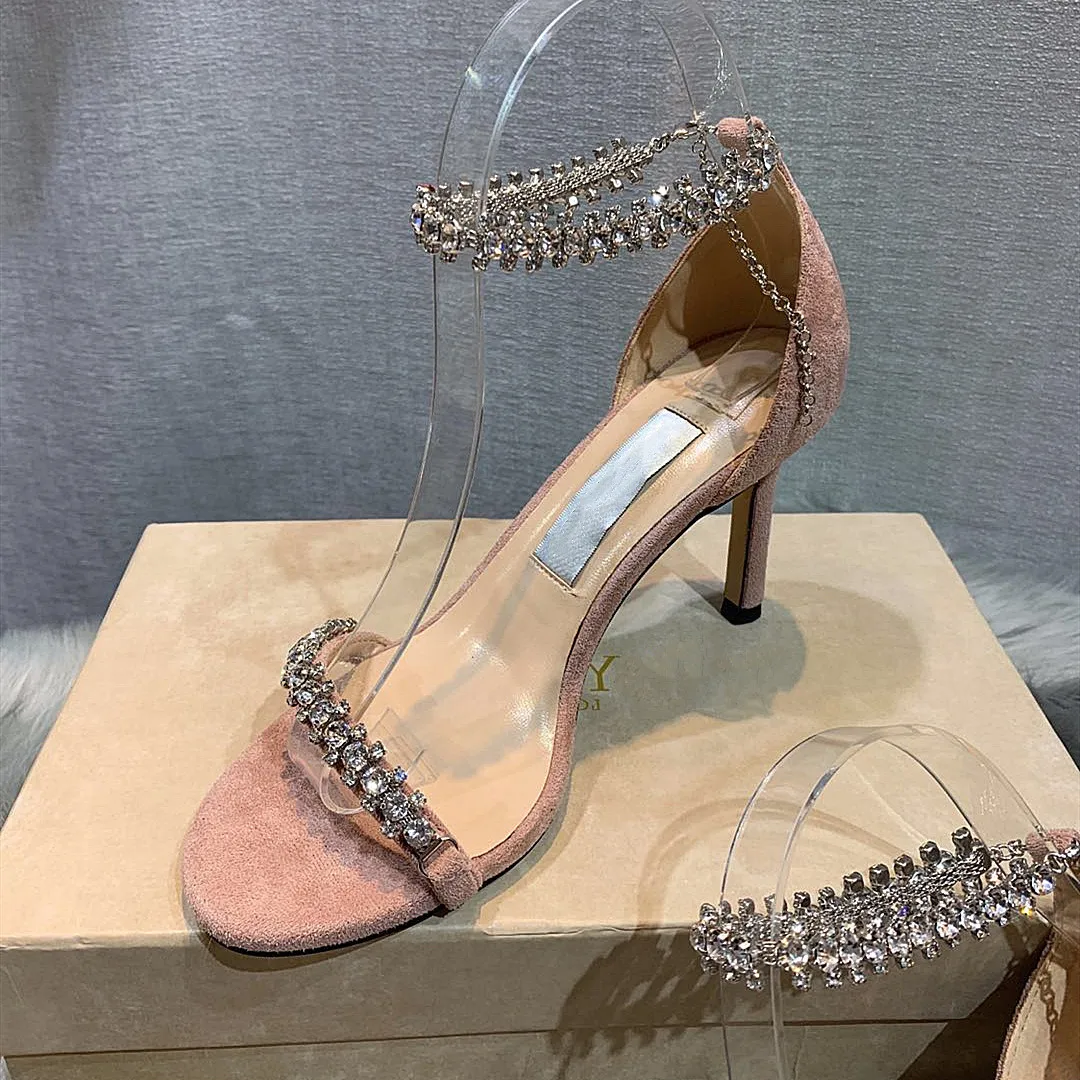 

Summer Crystal Chain Designer Women's Sandals Sexy Pole Dance Striptease Girl High Heels Luxury Brand Handmade New Ladies Shoes